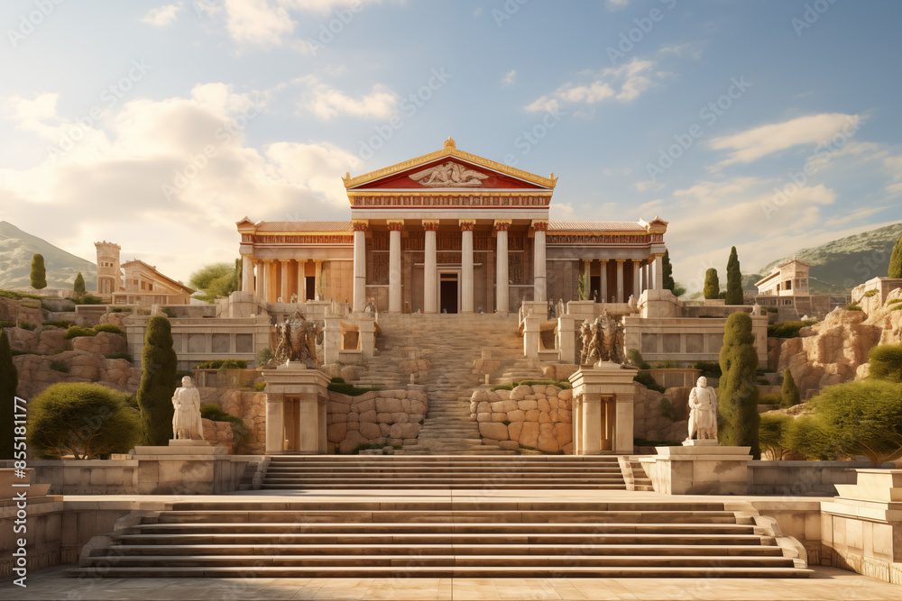 Fototapeta premium Greek temple image. Greek civilization. Archeology of ancient Greece. News about ancient Greece. History book about ancient Greece.