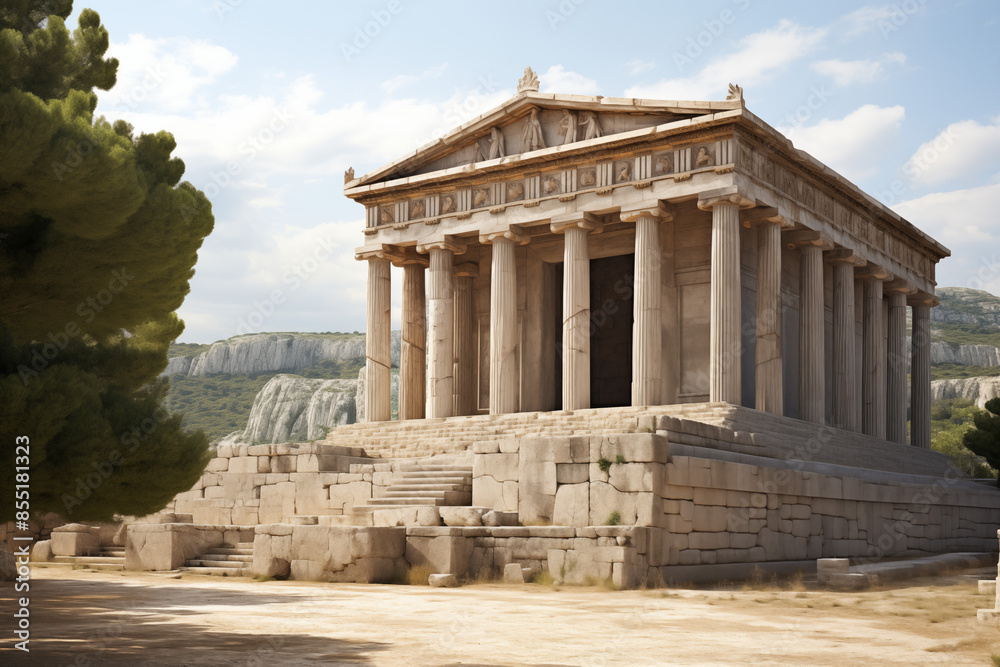 Obraz premium Greek temple image. Greek civilization. Archeology of ancient Greece. News about ancient Greece. History book about ancient Greece.