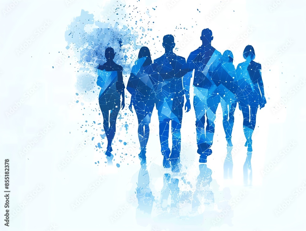 Abstract watercolor illustration of a diverse group of people walking ...