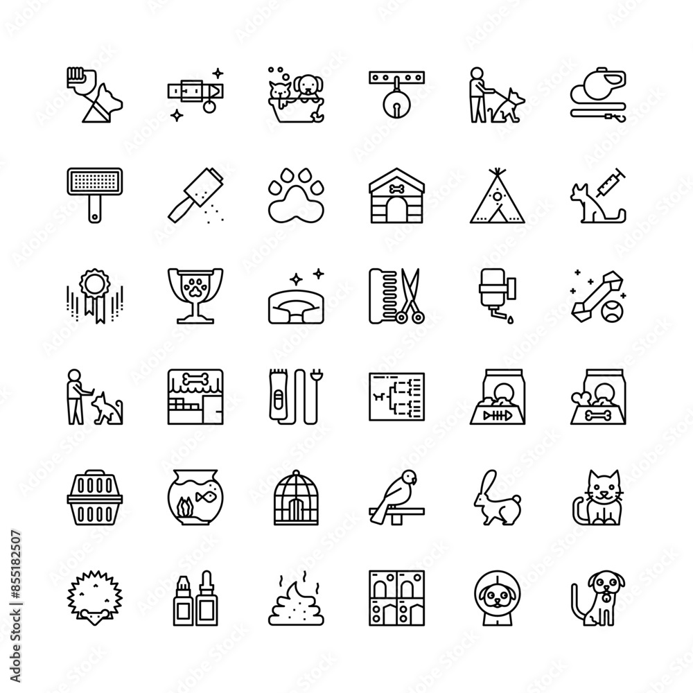 Thin line icons set of pets and veterinary Thin line icons set of pets and veterinary