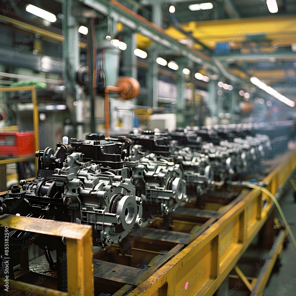 Fototapeta premium High-Precision Engine Manufacturing on Automated Production Line in Car Factory