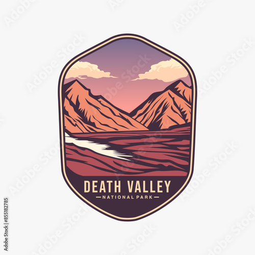 Death Valley National park logo patch badge illustration, abstract rainbow mountains vector design