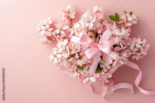 Wallpaper Mural A beautiful heart-shaped arrangement of flowers with a pink ribbon, perfect for romantic occasions or as a symbol of love and appreciation Torontodigital.ca