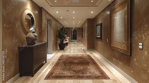 Stylish hallway interior with large mirror 