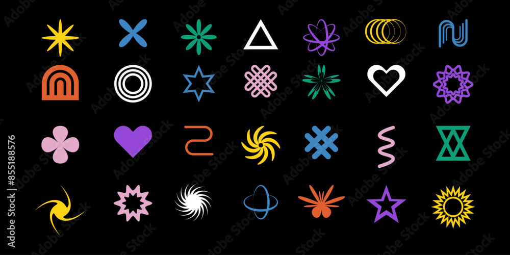Abstract geometric shapes and icons .Swiss design aesthetic. Bauhaus memphis design