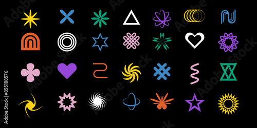 Obraz na płótnie Abstract geometric shapes and icons .Swiss design aesthetic. Bauhaus memphis design w salonie