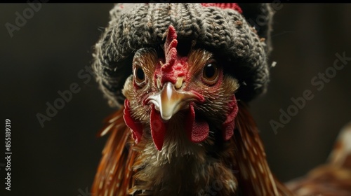 Wallpaper Mural Close-Up Portrait of a Rooster Wearing a Knit Hat Torontodigital.ca