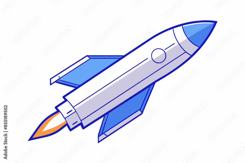 futuristic rocket isometric line art no fill on white background