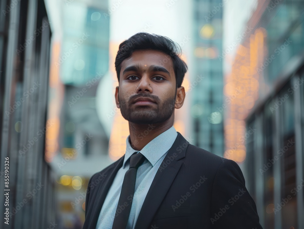 Fototapeta premium Portrait of Indian businessman in business district