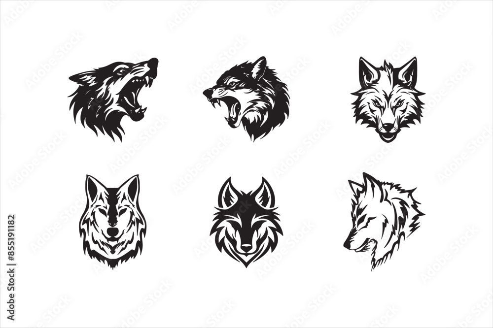 Fototapeta premium Wolf silhouettes illustration vector images