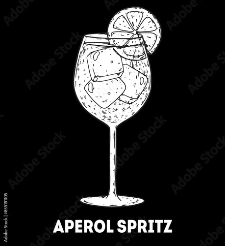 Aperol Spritz cocktail illustration. Hand drawn sketch. Vector illustration. Isolated object.