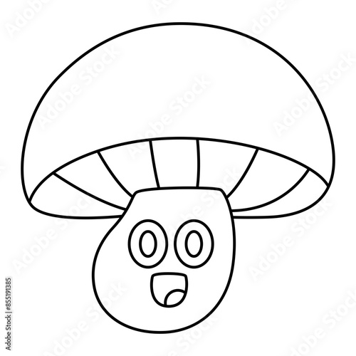 cartoon mushroom vegetable line icon.