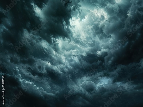 The dark sky with heavy clouds converging and a violent storm before the rain. Bad or moody weather sky and environment