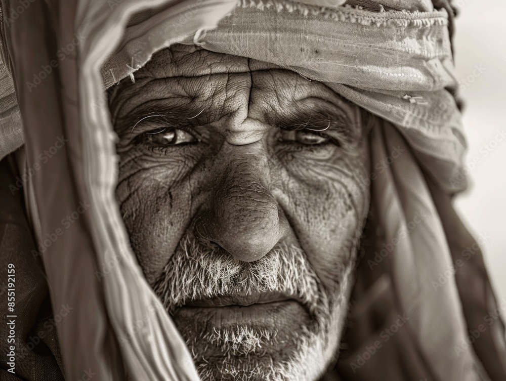 A portrait of a person wearing a turban in black and white A portrait of a person wearing a turban in black and white