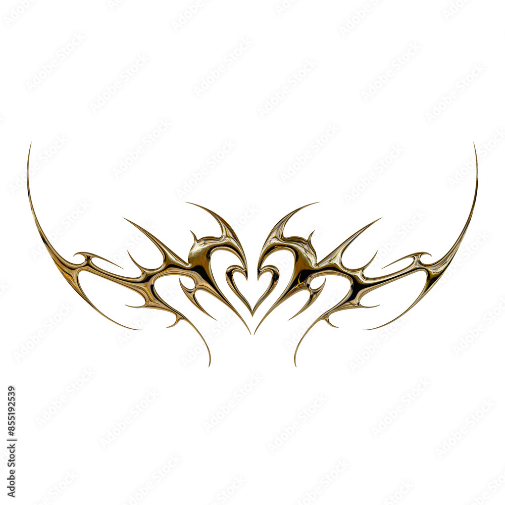 3d chrome metal effect neo tribal y2k gothic style tattoo. Cyber sigilism heart design. 3d chrome metal effect neo tribal y2k gothic style tattoo. Cyber sigilism heart design.