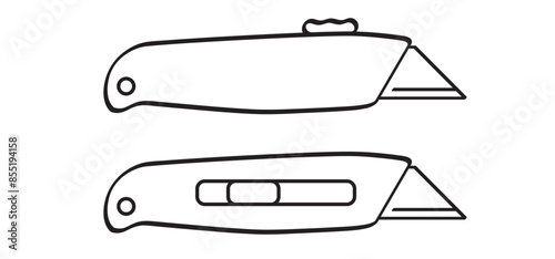 Work knives. Cartoon cutter knife. retractable blade or knife. Paper or cardboard cutter. Work, school tools. Retractable blades concept. Utility knife or jackknife.