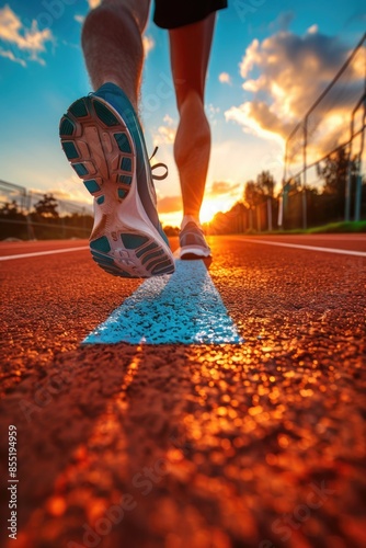 A person strolling on a tennis court at sunset, great for sport or lifestyle imagery