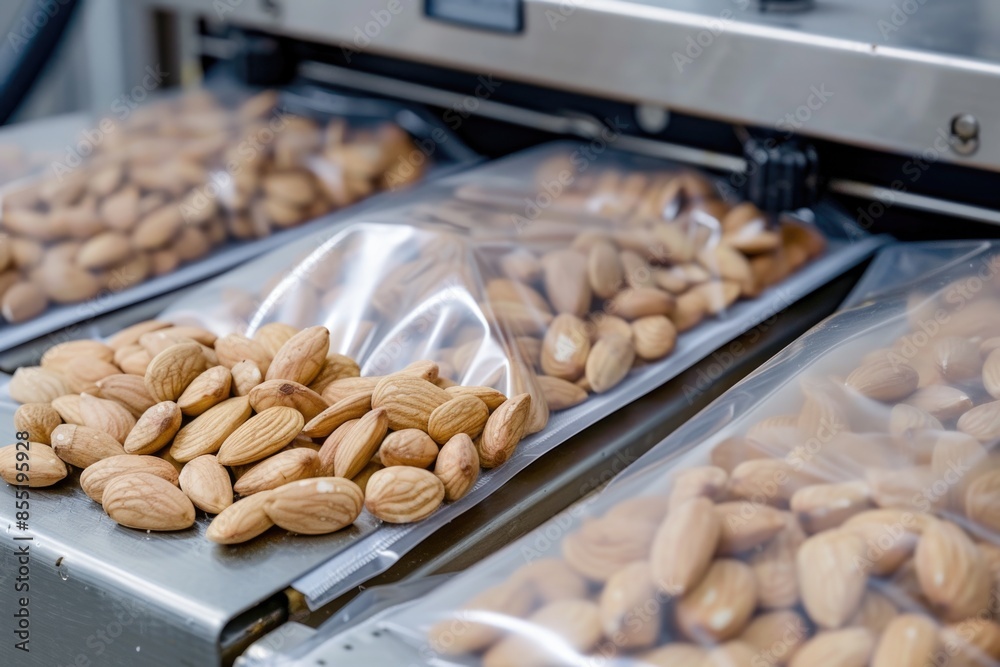 A photo of a conveyor belt with a bunch of nuts on top, suitable for use in industrial or manufacturing settings A photo of a conveyor belt with a bunch of nuts on top, suitable for use in industrial or manufacturing settings