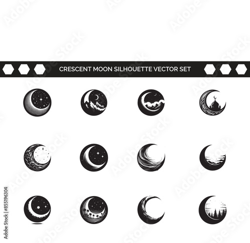 Crescent Moon Silhouette Vector Illustration