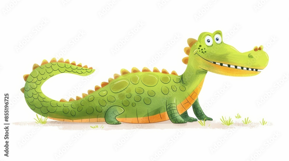 Fototapeta premium A cheerful and colorful cartoon crocodile character, illustrated with a friendly and playful design