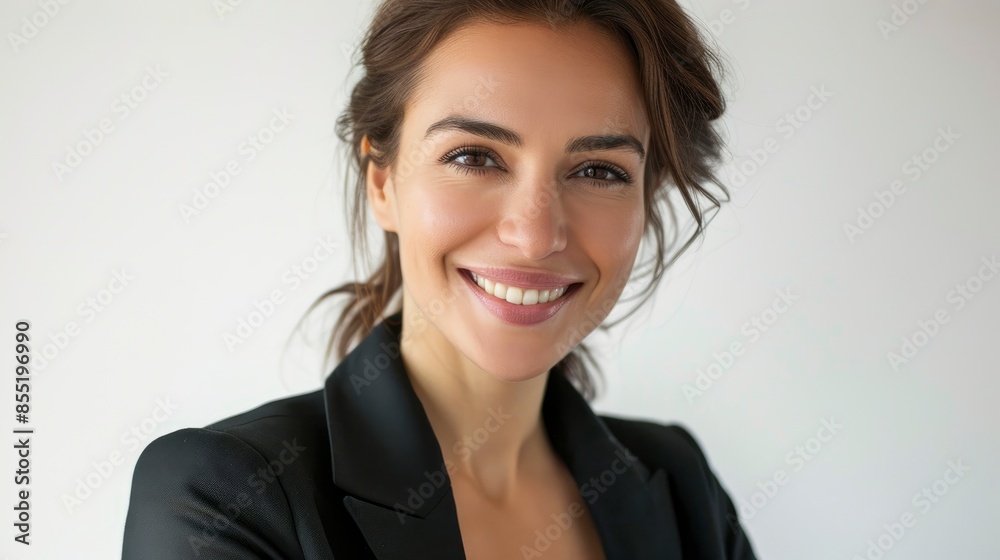 A Businesswoman Smiling Over A White Background, Radiating Confidence A Businesswoman Smiling Over A White Background, Radiating Confidence