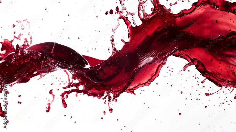 A dynamic and vibrant splash of red liquid, captured in motion against a white background