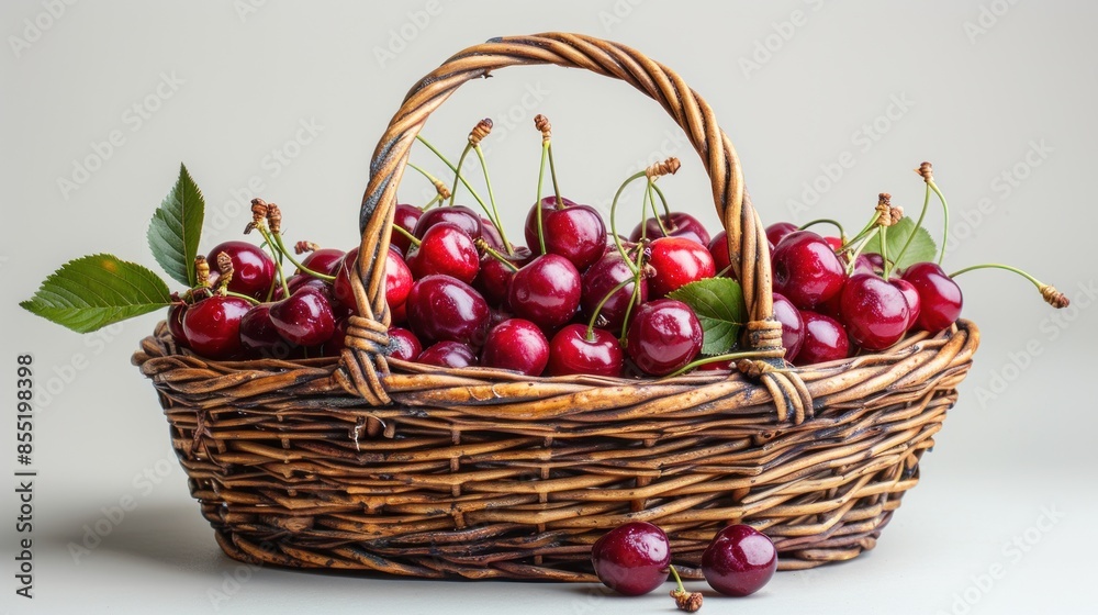 Fresh Cherries in a Wicker Basket Fresh Cherries in a Wicker Basket