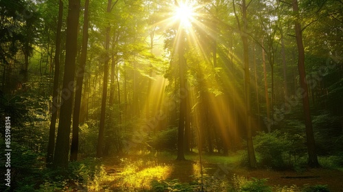 Golden sunlight illuminating peaceful forests