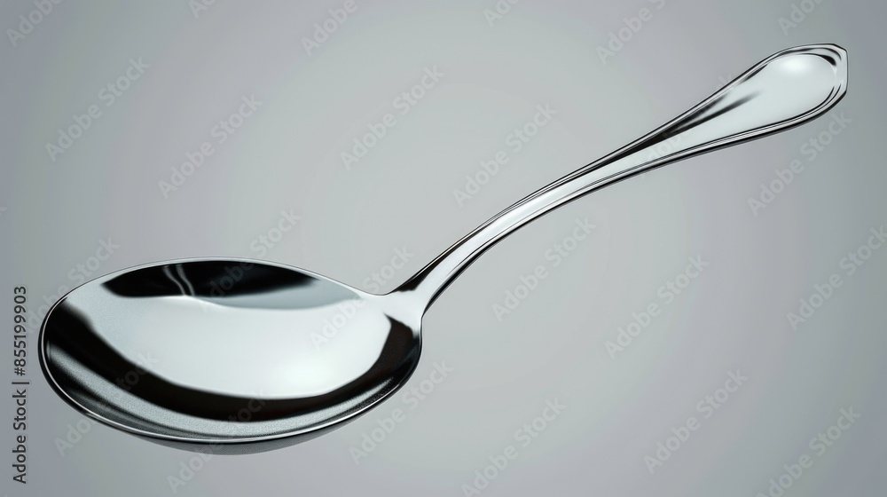 A single spoon with a spoon handle on a gray background A single spoon with a spoon handle on a gray background