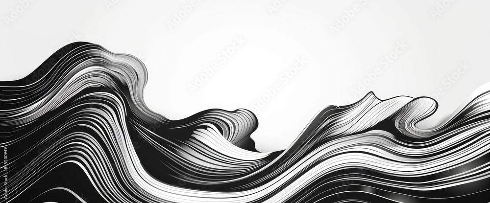 Fototapeta premium Abstract Monochrome Waves, Cartoon