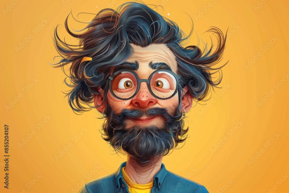 Funny cartoon bearded man portrait Funny cartoon bearded man portrait