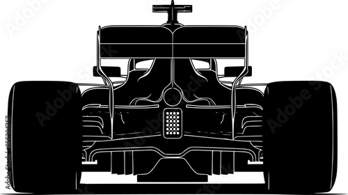 Formula 1 car black vector icon, back view isolated on a transparent background.