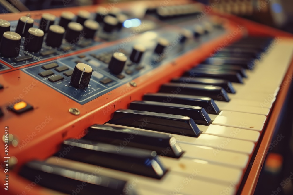 Synthesizer midi keyboard close-up. Audio equipment for musicians Synthesizer midi keyboard close-up. Audio equipment for musicians