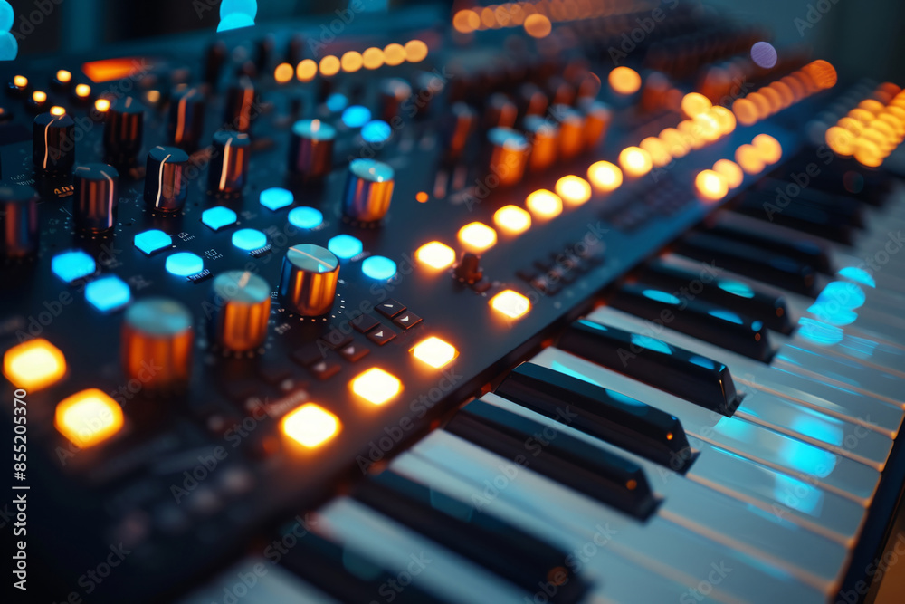 Synthesizer keyboard with black and white keys Synthesizer keyboard with black and white keys
