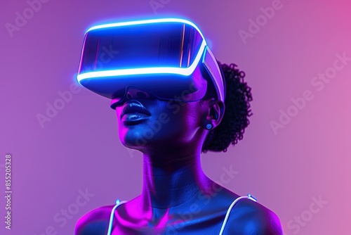  black woman wearing futuristic VR headset © YONG