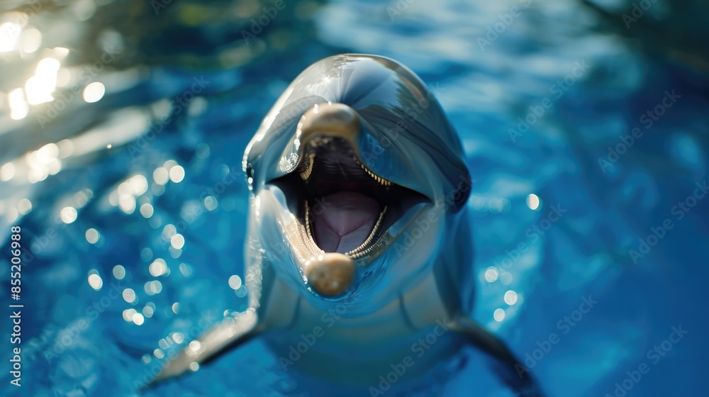 Obraz premium A close-up view of a dolphin's mouth, open wide