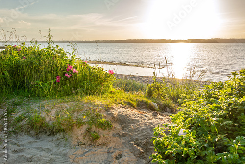 Sunset at a beautiful beach in Glücksburg at the Flensburger Förde in North Germany photo