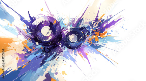 Abstract Background with Speakers and Colorful Splashes of Paint