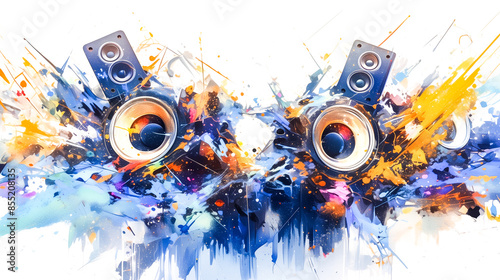 Abstract Background with Speakers and Colorful Splashes of Paint