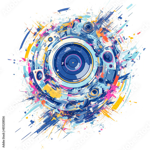 Abstract Background with Speakers and Colorful Splashes of Paint