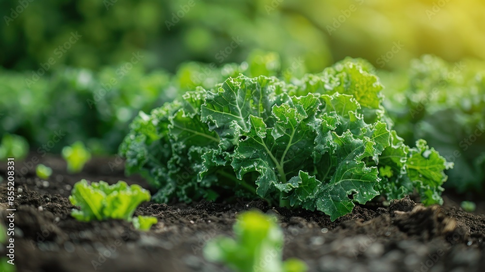 Close Up of Fresh Green Kale in a Garden Close Up of Fresh Green Kale in a Garden