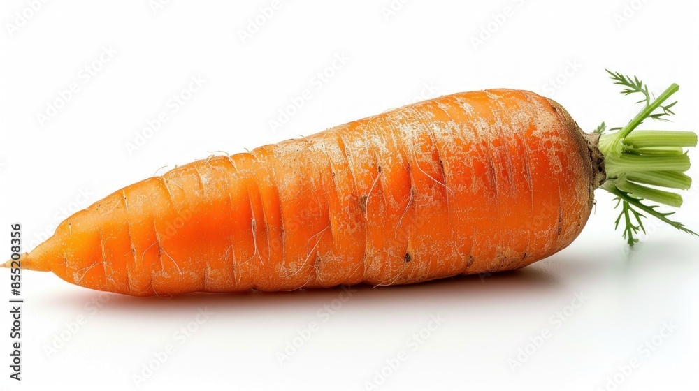Single Carrot with Green Top on White Background Single Carrot with Green Top on White Background