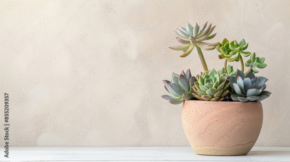 Variety of Echeveria Succulents Arranged in Pot with Space for Text Variety of Echeveria Succulents Arranged in Pot with Space for Text