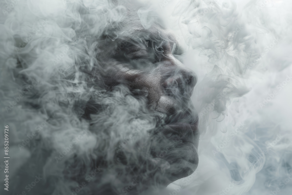 A man's face is obscured by a cloud of smoke A man's face is obscured by a cloud of smoke
