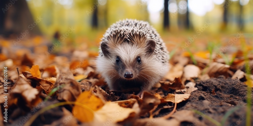 Naklejka premium A small hedge sits atop a pile of dry leaves, perhaps abandoned or waiting to be pruned