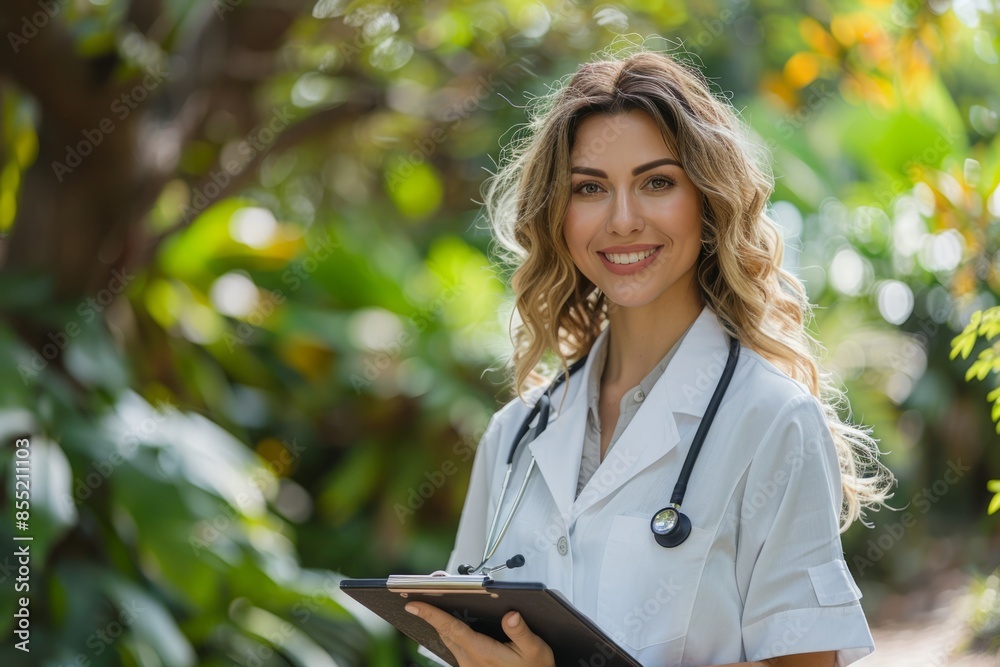 Woman doctor with clipboard with stethoscope Woman doctor with clipboard with stethoscope