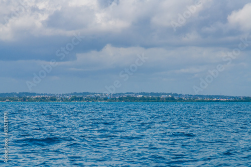 View on Indian ocean and Stone town coastline. Zanzibar, Tanzania