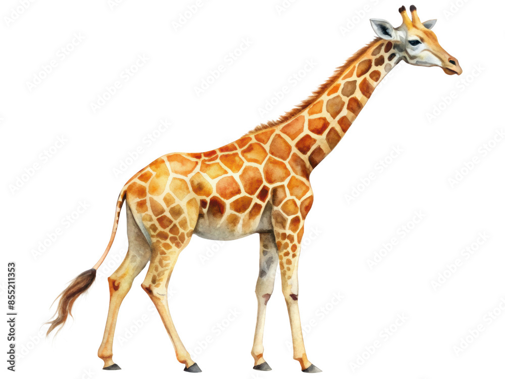 Tall Giraffe With Spots and Long Neck. Majestic Animal With Patterned Fur Standing Gracefully. Isolated on transparent background, png. Tall Giraffe With Spots and Long Neck. Majestic Animal With Patterned Fur Standing Gracefully. Isolated on transparent background, png.
