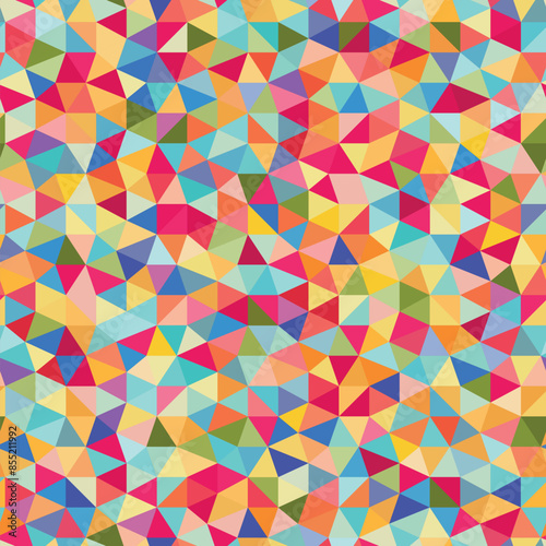Seamless abstract geometric pattern with a composition of multicolor small triangles. Bright colors. Colorful decorative background in mosaic style.