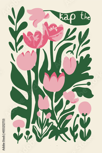 Charming illustrations featuring pink flowers and adorable animals in a simple, modern style. Perfect for greeting cards, children's books, wall art, and spring-themed designs. Playful, vibrant, and d